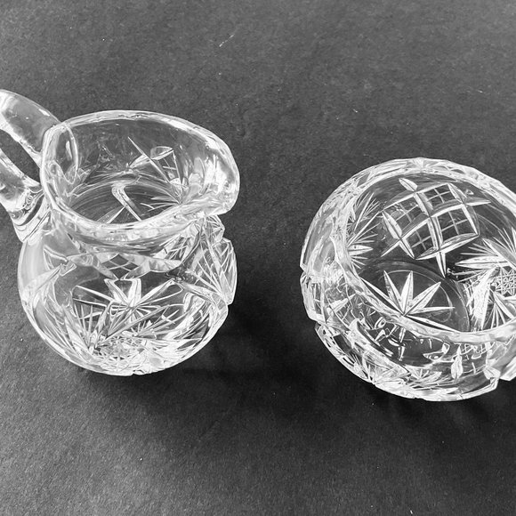 VINTAGE Fine Crystal Cream & Sugar Set Etched EUC - Picture 1 of 6